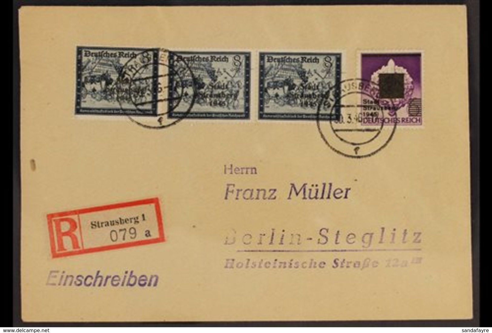 STRAUSBERG 1946 (30 March) Registered Cover Bearing 8pf Strip Of 3 (Michel 13) And 60pf On 6pf With 'overprint One Colou - Otros & Sin Clasificación