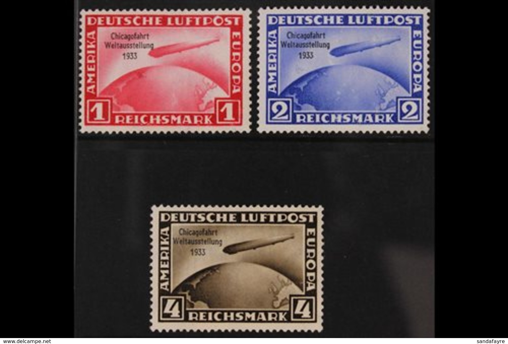 1933 Air Chicago World Exhibition Flight of Graf Zeppelin Complete Set (Michel 496/98, SG 510/12), Very Fine Mint, All E - Otros & Sin Clasificación