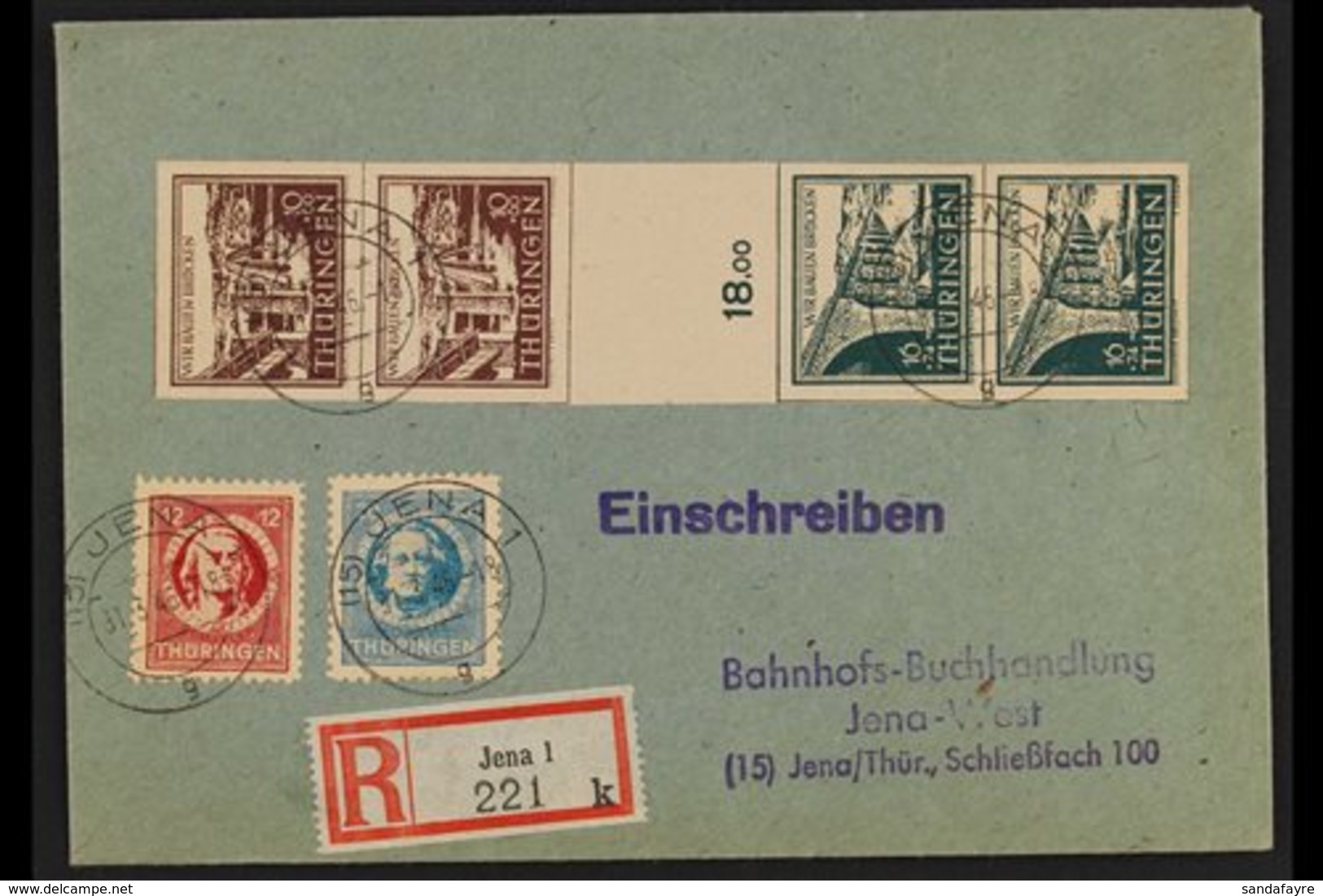 RUSSIAN ZONE THURINGIA 1946 Two Registered Covers Bearing Bridges Vertical SE-TENANT GUTTER STRIPS Of 4, Plus A Few Sing - Other & Unclassified