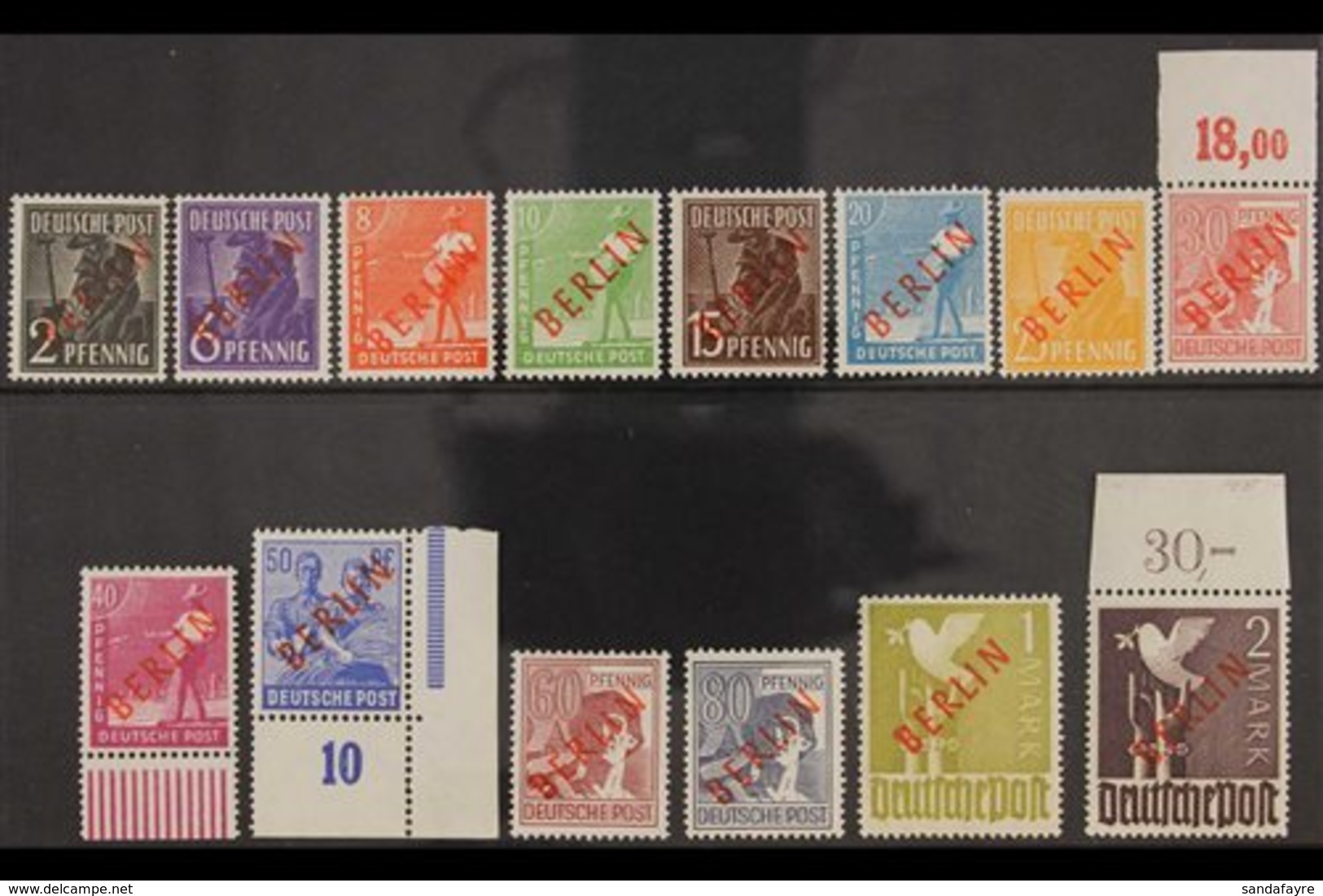 1949 "BERLIN" Overprints In Red Complete Set (Michel 21/34, SG B21/34), Never Hinged Mint, 1m Small Gum Disturbance, Ver - Autres & Non Classés