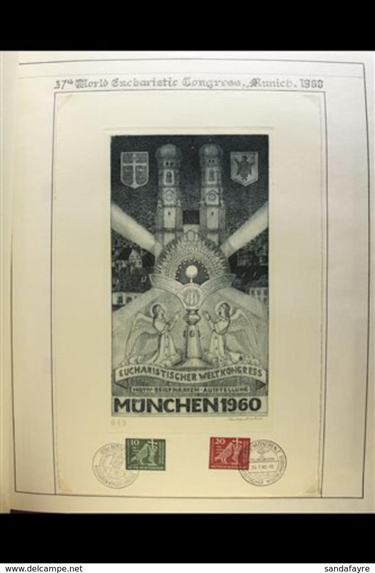1960 World Eucharistic Congress Munich, Lovely Engraved SUNKEN DIE PROOF Of A Congress Label Showing Munich Cathedral An - Sonstige & Ohne Zuordnung