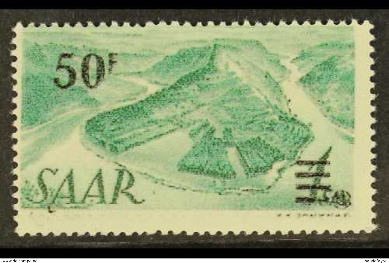 1947 50f On 1Sm Green Surcharge, Variety "PRINTED ON THE GUMMED SIDE", Mi. 238 II FA G, Very Fine NHM. Scarce And Impres - Otros & Sin Clasificación