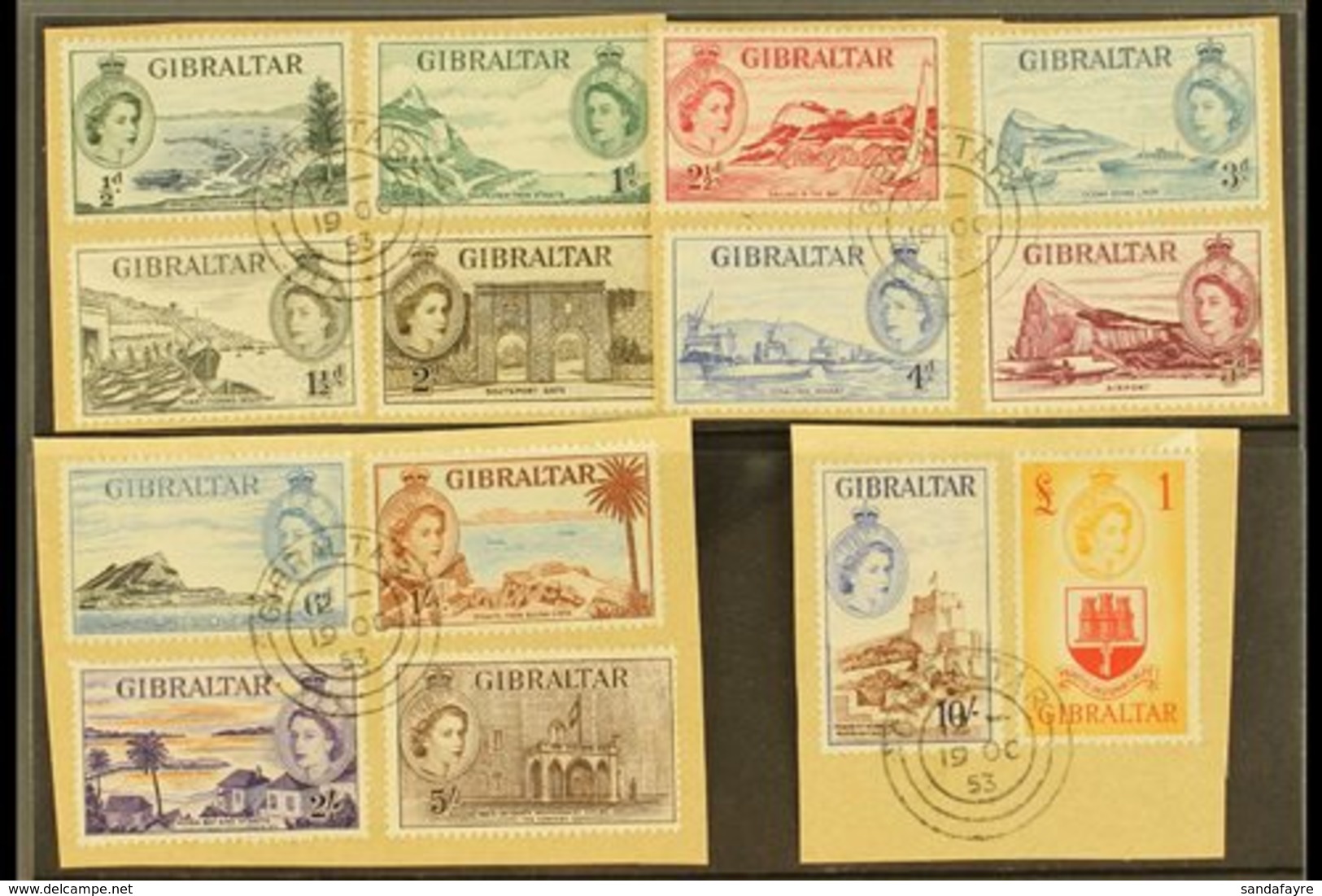 1953-59 Pictorials Complete Set, SG 145/58, Superb Cds Used On Pieces, Very Fresh. (14 Stamps) For More Images, Please V - Gibilterra