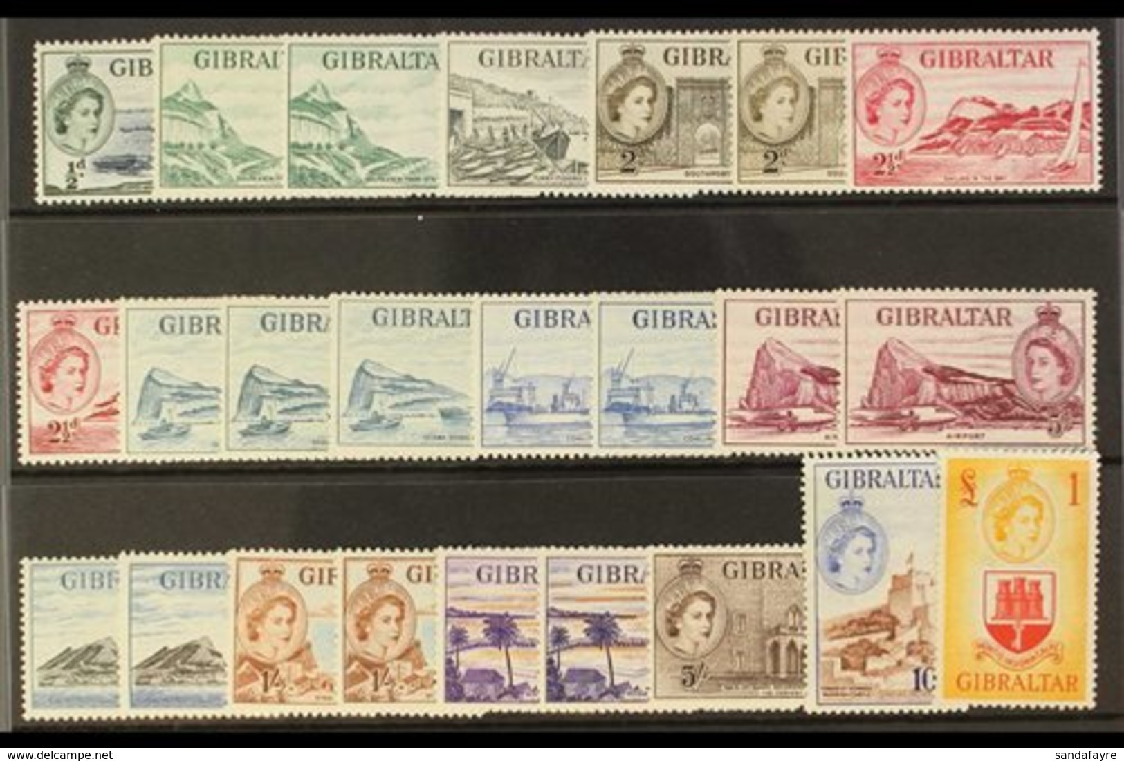 1953-59 QEII DEFINITIVES. A Complete "Basic" Pictorial Definitive Set, SG 145/58, Plus Most Additional Listed Shades To  - Gibilterra