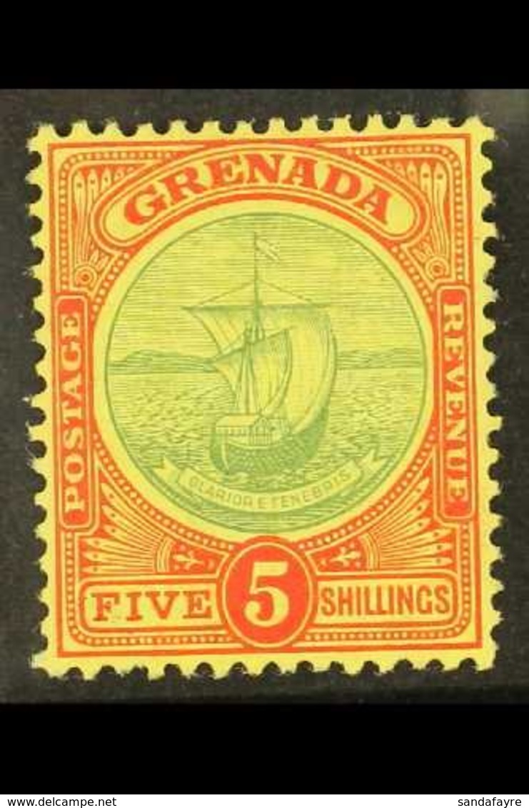 1908-11 5s Green And Red On Yellow Badge SG 88, Fine Mint.  For More Images, Please Visit Http://www.sandafayre.com/item - Grenade (...-1974)