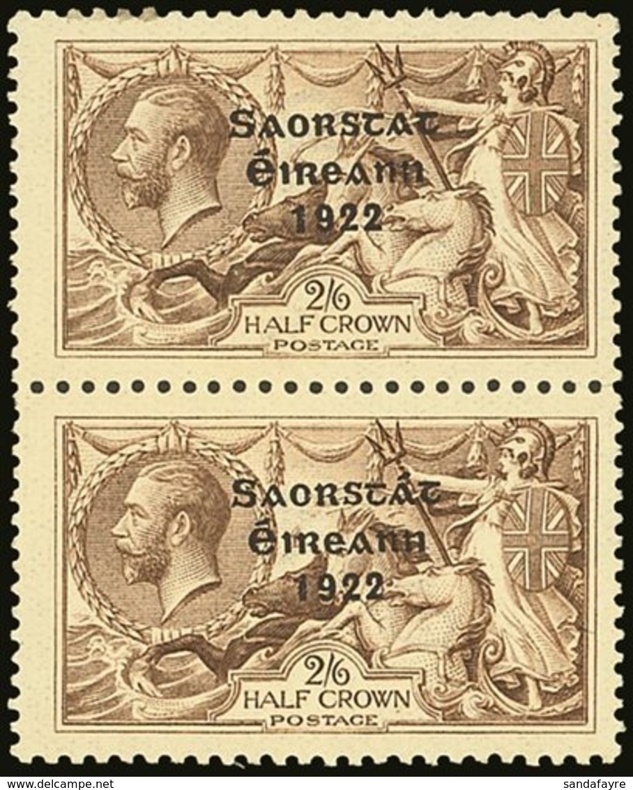 1922-23 2s6d Pale Brown Seahorse, Vertical Pair, One With NO ACCENT Variety, SG 64b + 64, Very Fine Mint, Normal Stamp N - Sonstige & Ohne Zuordnung