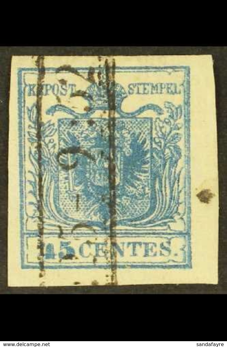 LOMBARDY VENETIA 1850 45c Blue Arms, Variety "Ribbed Paper", Sass 17, Very Fine Used. For More Images, Please Visit Http - Unclassified