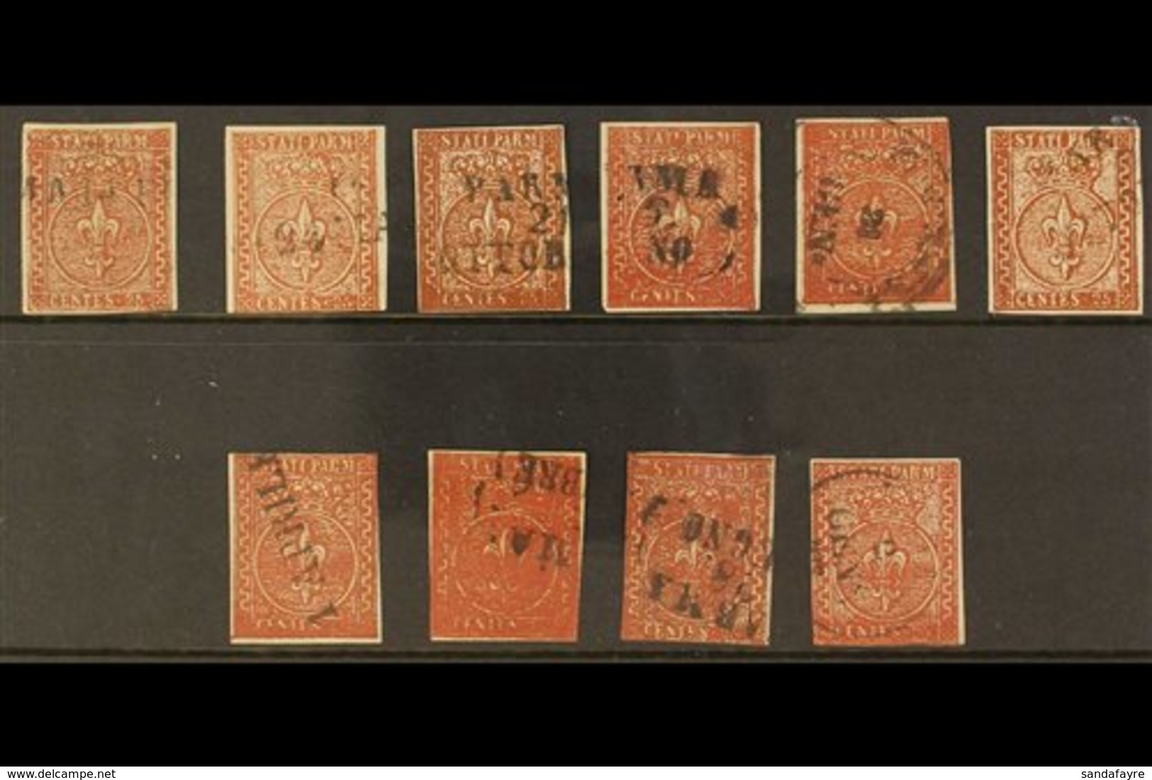 PARMA 1853 25c Brown Red, Sass 8, Good To Fine Used Group Of Used Stamps, Some With Full Margins Showing A Range Of Mino - Unclassified