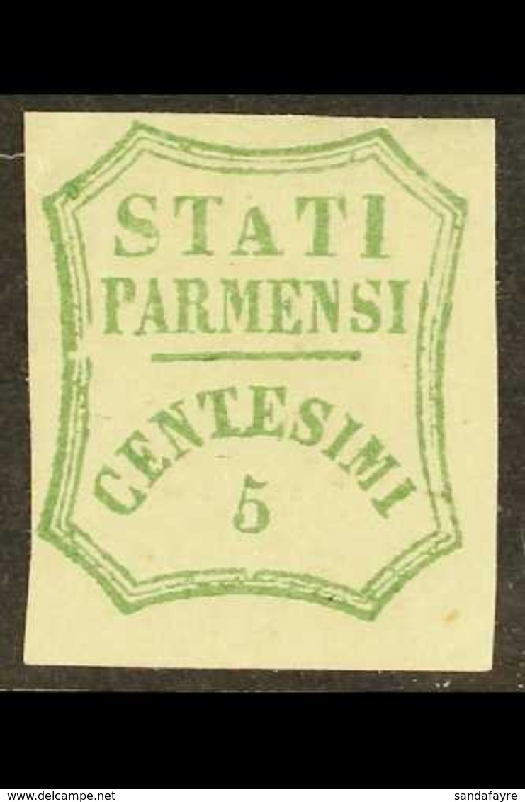 PARMA 1859 5c Blue Green, Provisional Govt, Variety "Short A", Sass 12b, Very Fine Mint, Large Part Og. Some Offsett On  - Non Classés