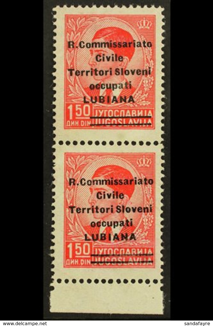 LUBIANA 1941 1.50d Scarlet Overprint With Two Bars Showing OFFSET Of The Overprint On Back (Sassone 34d, SG 39 Var), Nev - Unclassified
