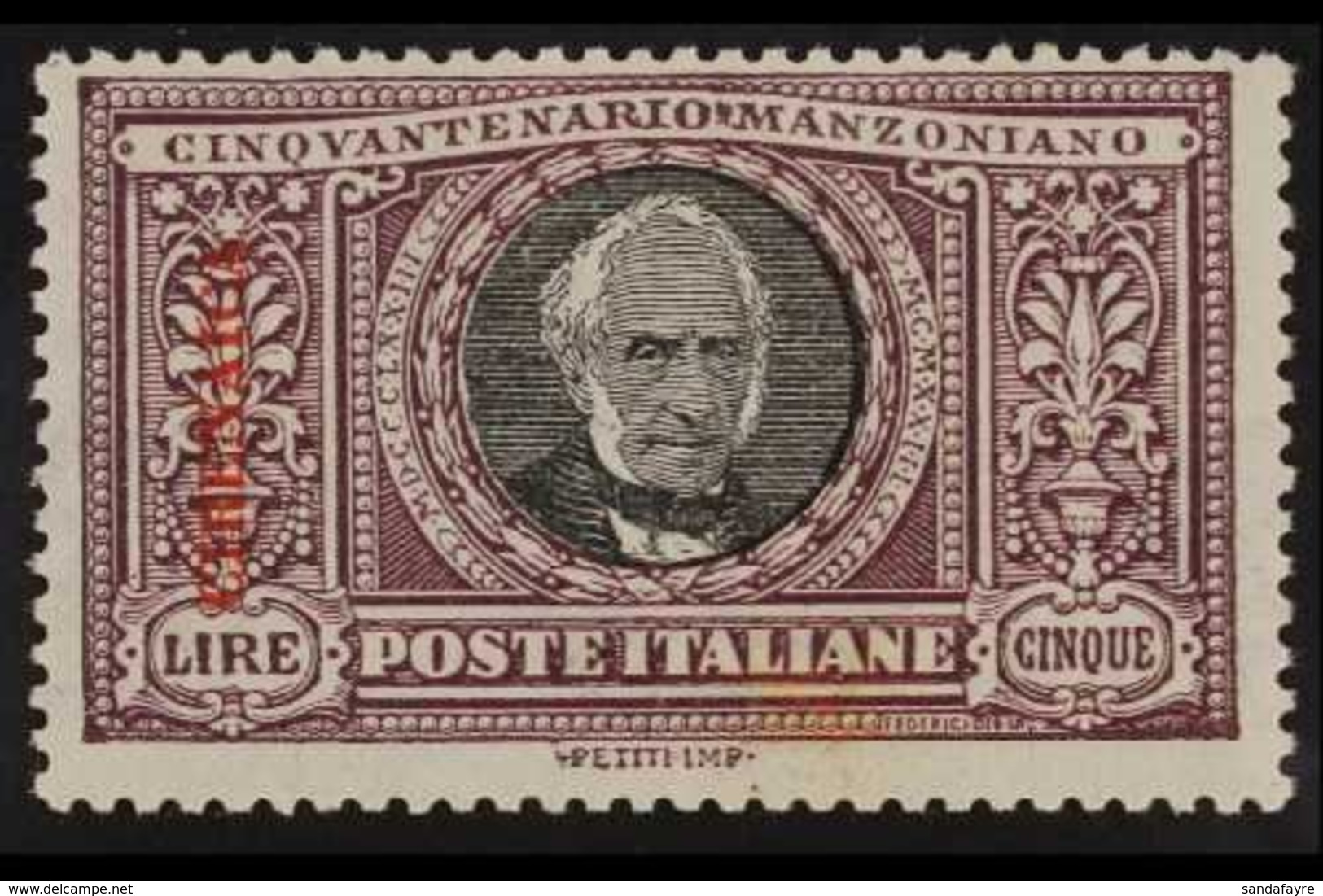 CIRENAICA 1924 Manzoni 5L Violet And Black (Sass 16, SG 16) Never Hinged Mint, Small Tone Spot On Gum (not Visible On Fr - Other & Unclassified