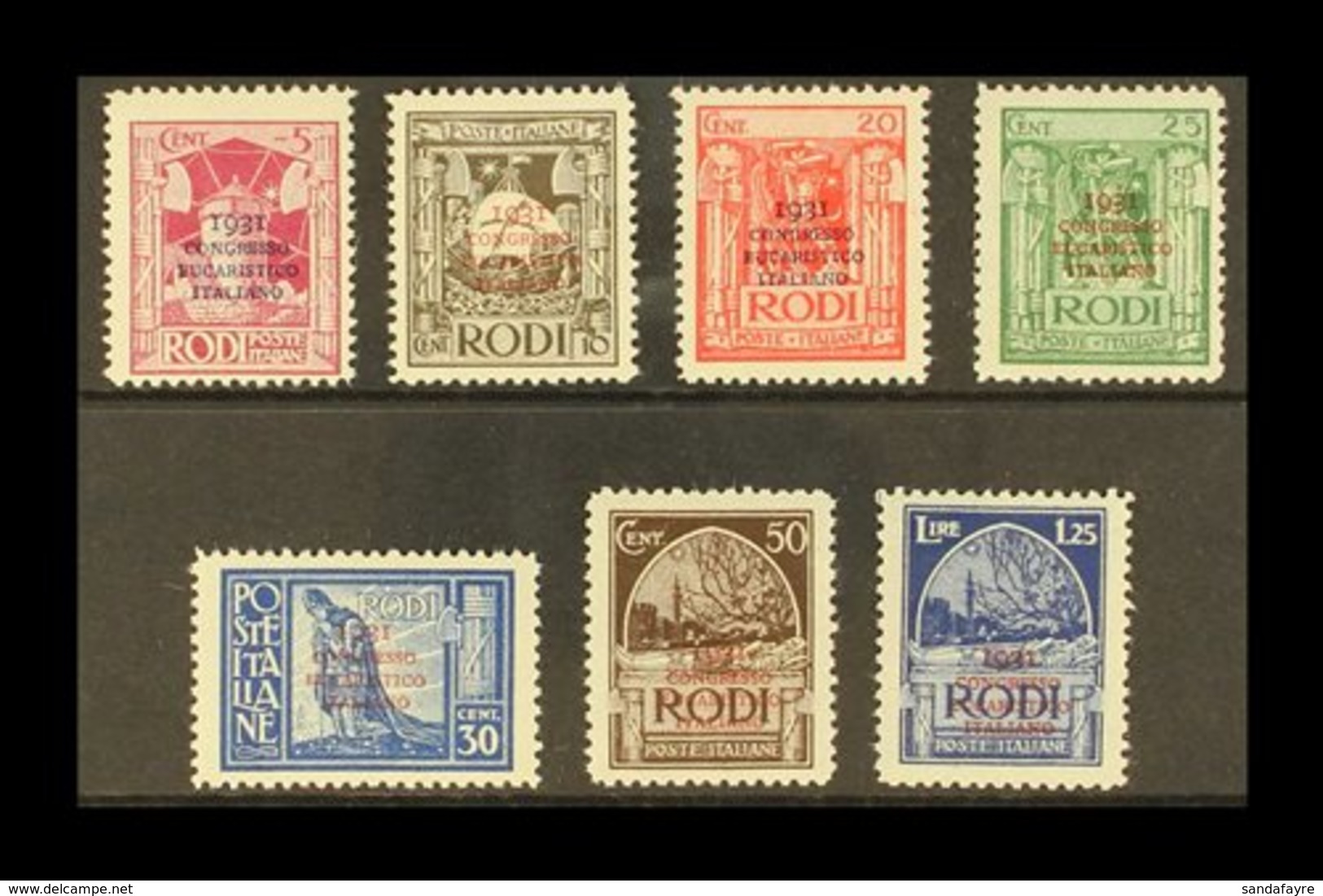 EGEO (DODECANESE ISLANDS) 1931 Eucharistic Congress Overprints Complete Set (SG 56/62, Sassone 30/36), Very Fine Mint, V - Andere & Zonder Classificatie