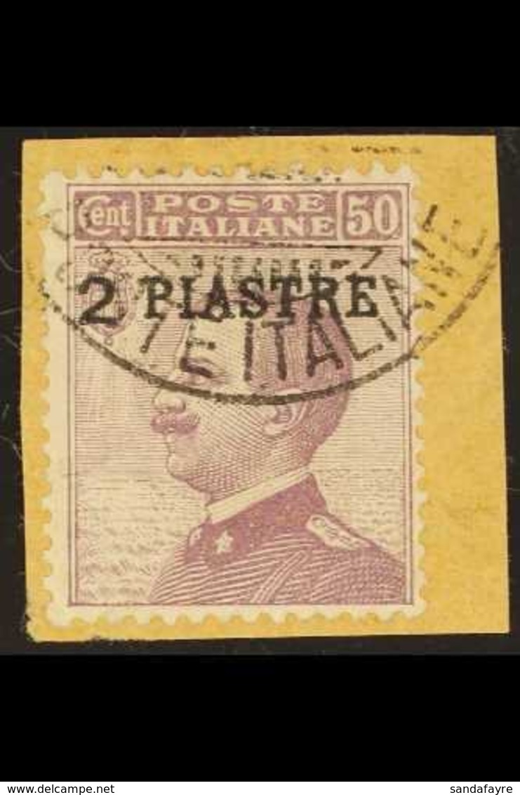 ITALIAN POST OFFICE IN CONSTANTINOPLE 1908 2pi On 50c Violet, Sassone 5, Very Fine Used, Well-centered & Tied To Piece B - Otros & Sin Clasificación