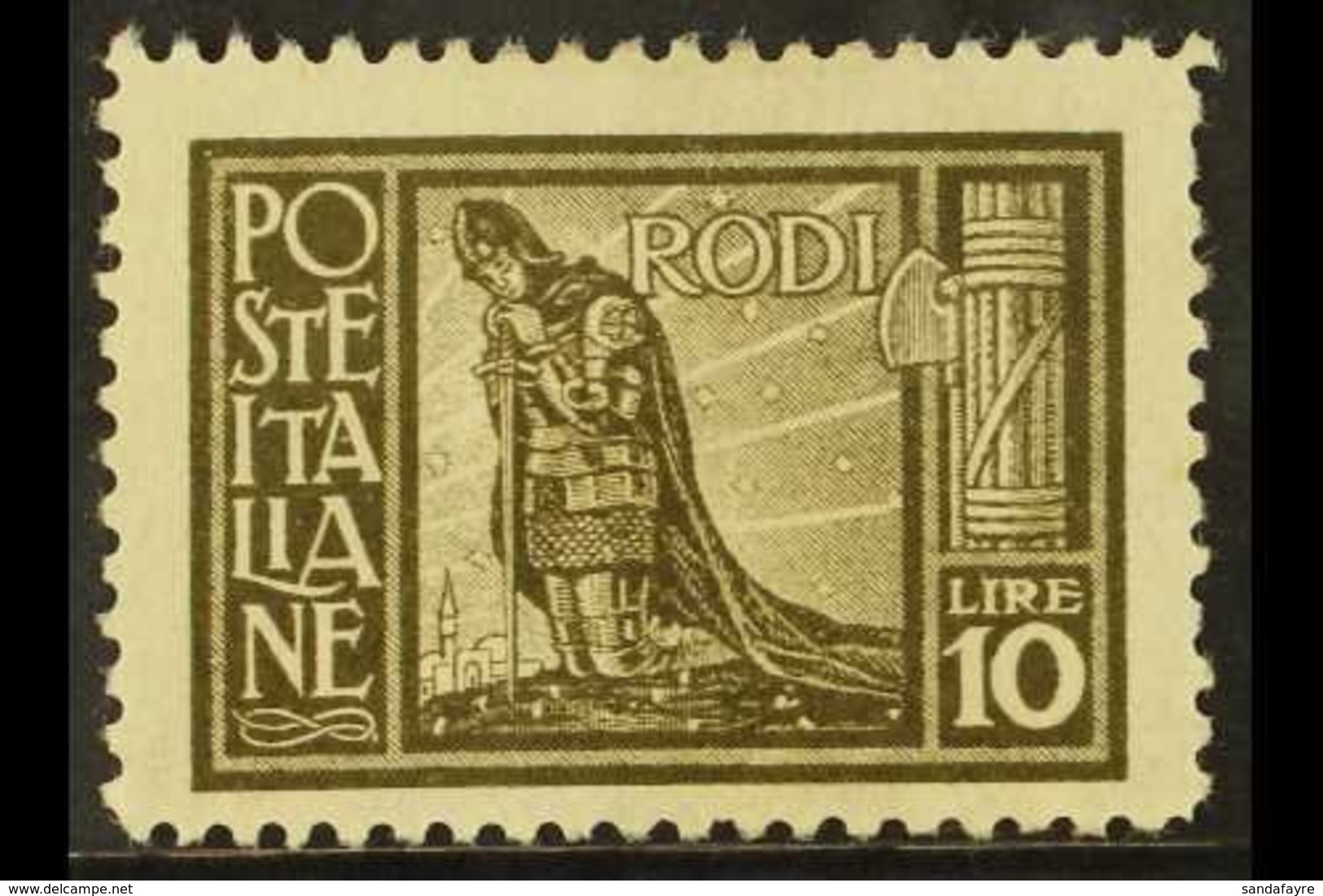 RHODES 1929 10L Olive Brown, Sass 11, Scott 23, Fine Mint (1 Stamp) For More Images, Please Visit Http://www.sandafayre. - Otros & Sin Clasificación