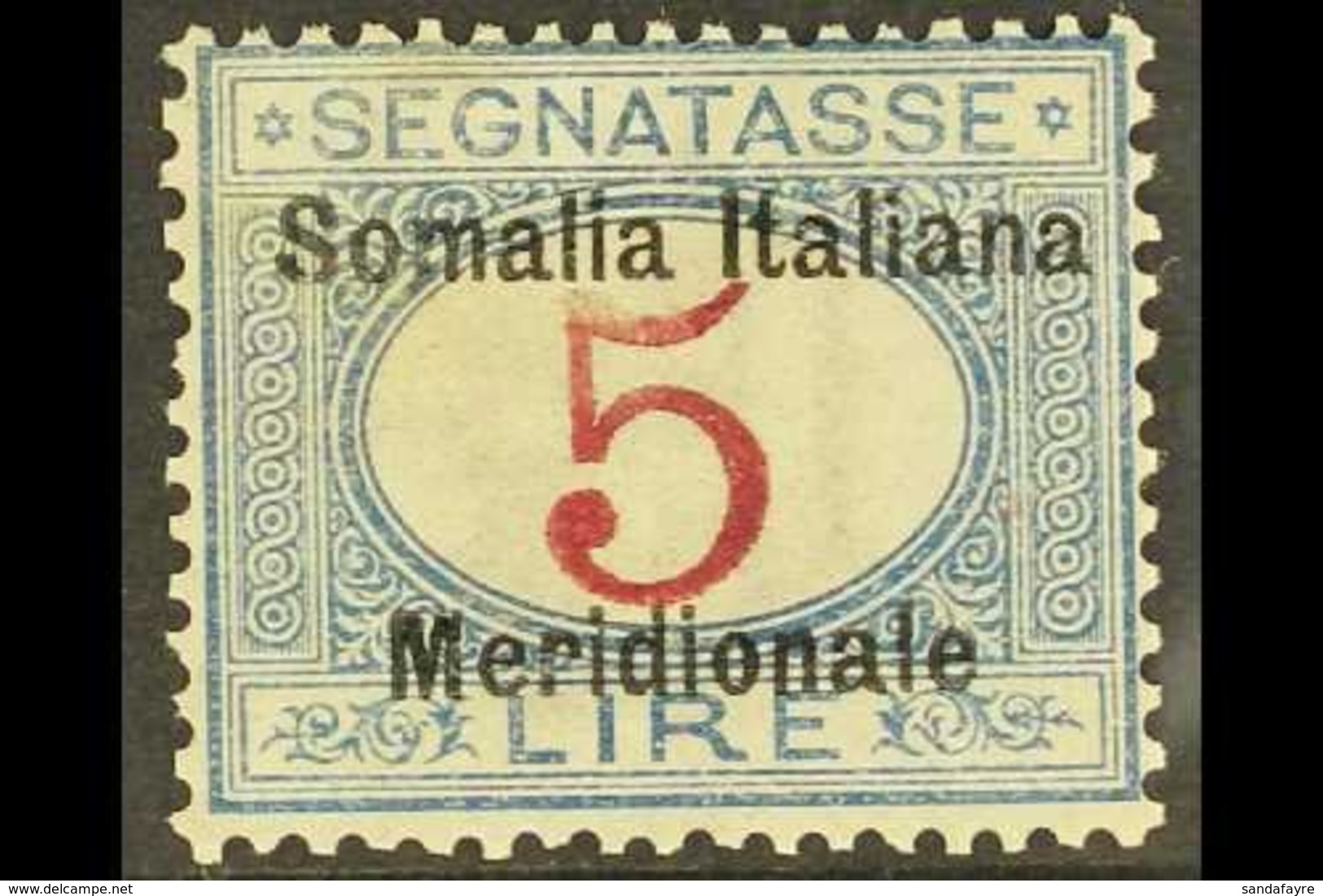 SOMALIA POSTAGE DUE 1906 5L Magenta & Blue "Somalia Italiana Meridionale" Overprint (Sassone 10, SG D26), Fine Mint, Exp - Otros & Sin Clasificación