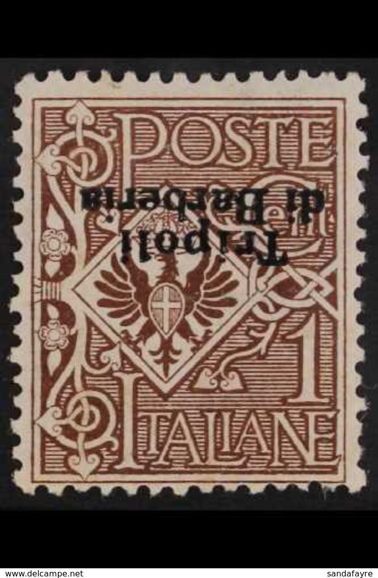 TRIPOLI DI BARBERIA 1915 Unissued 1c Brown, Variety "overprint Inverted", Sass 11a, Very Fine Mint. Elusive Item. For Mo - Altri & Non Classificati