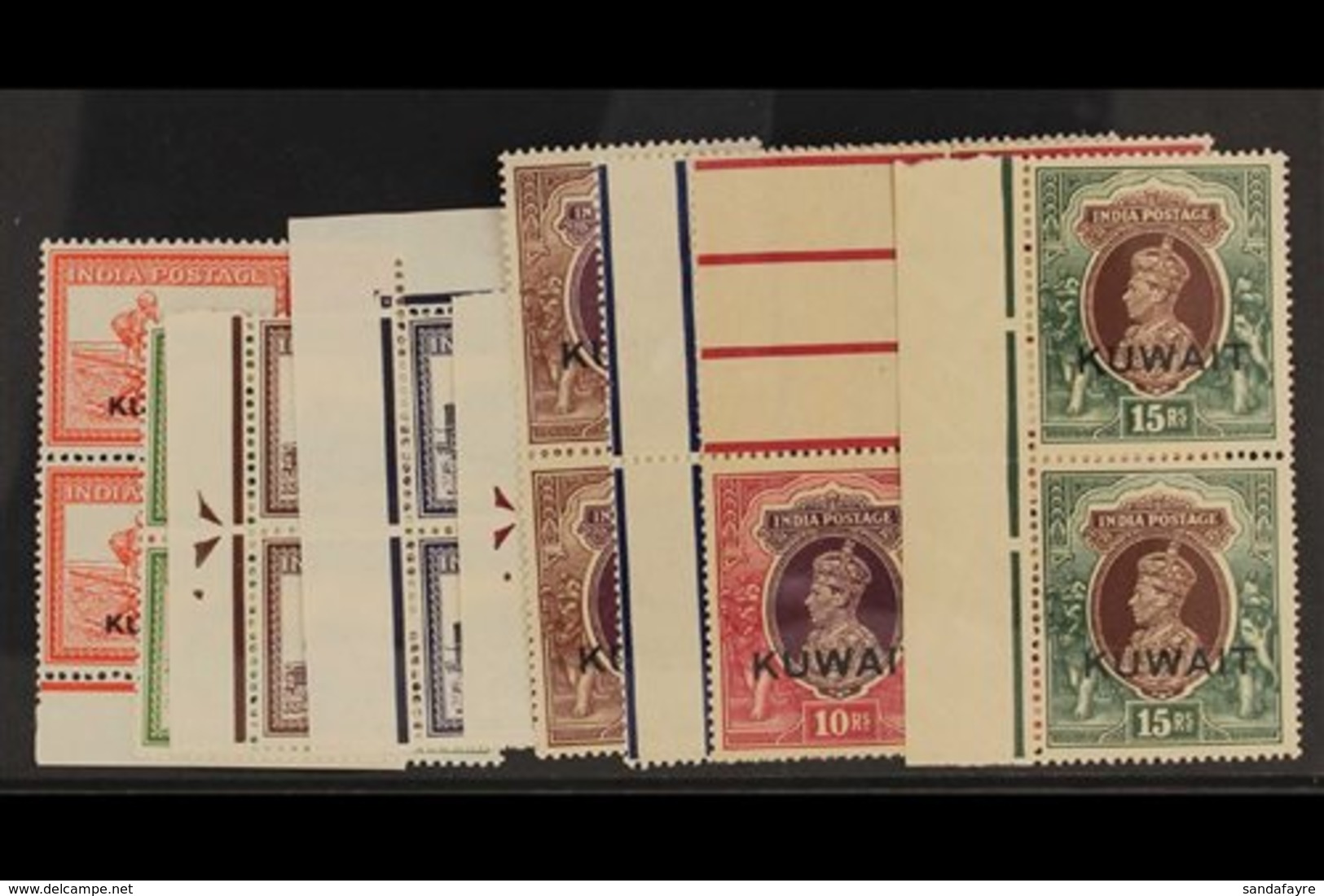 1938 Geo VI, 9 Values Between 2a And 15r , SG Between 38/51, In Never Hinged Mint Vertical Pairs. Cat £514 (18 Stamps) F - Kuwait