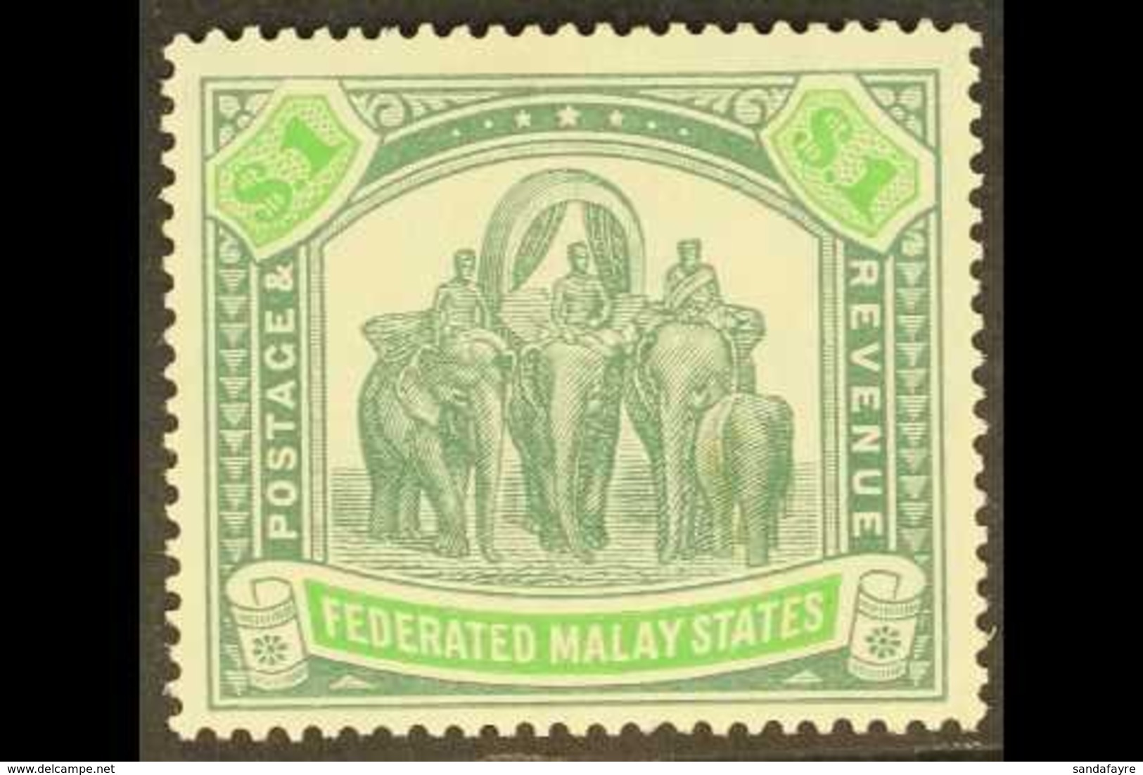 F.M.S. 1904-22 $1 Grey-green And Green Elephants, SG 48, Fine Mint.  For More Images, Please Visit Http://www.sandafayre - Sonstige & Ohne Zuordnung