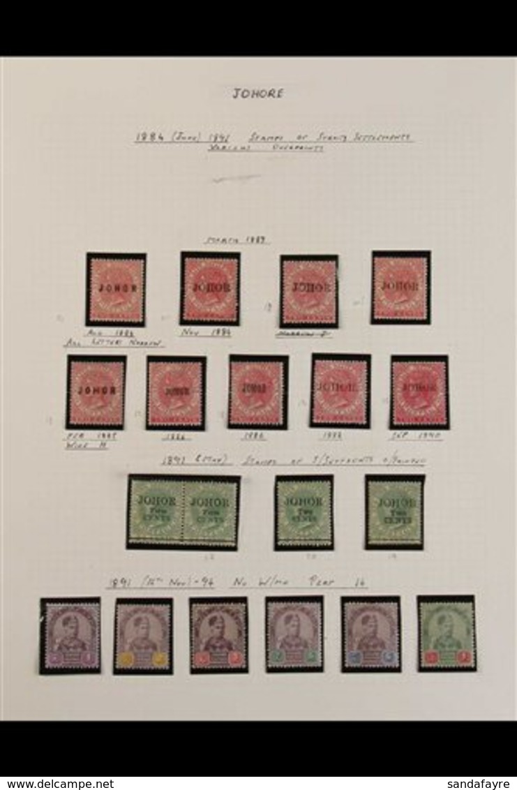 JOHORE 1884-1922 MINT COLLECTION In Hingeless Mounts On Leaves, Virtually All Different, Includes 1884-91 Opts (x9 Vario - Otros & Sin Clasificación