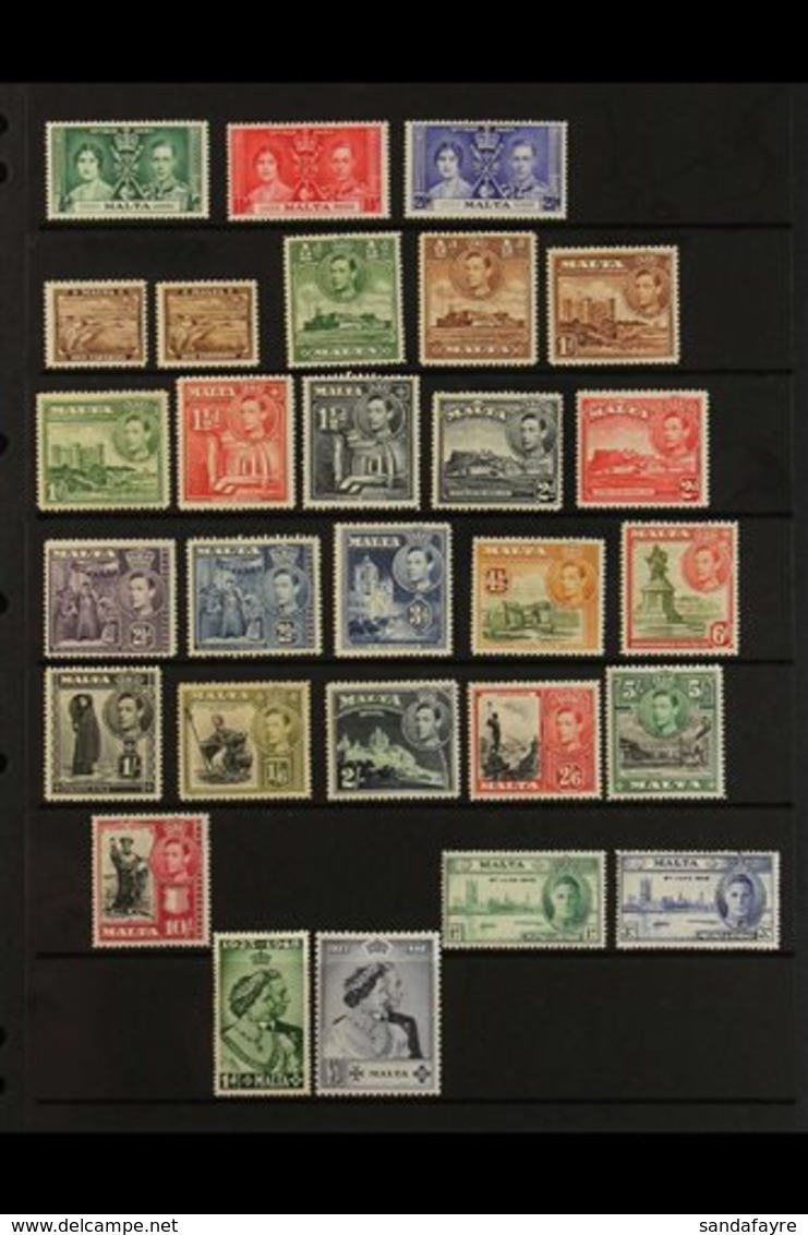 1937-52 COMPLETE MINT KGVI COLLECTION Presented On A Pair Of Stock Pages, A Complete "Basic" Collection From The 1937 Co - Malta (...-1964)