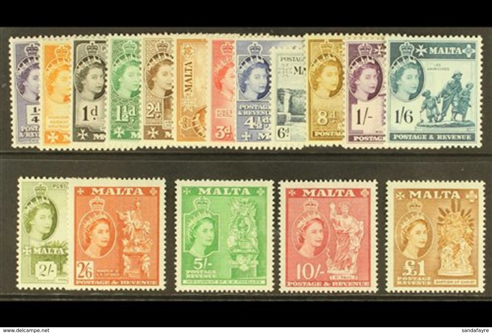 1956-58 Complete Definitive Set, SG 266/283, Never Hinged Mint. (17 Stamps) For More Images, Please Visit Http://www.san - Malte (...-1964)