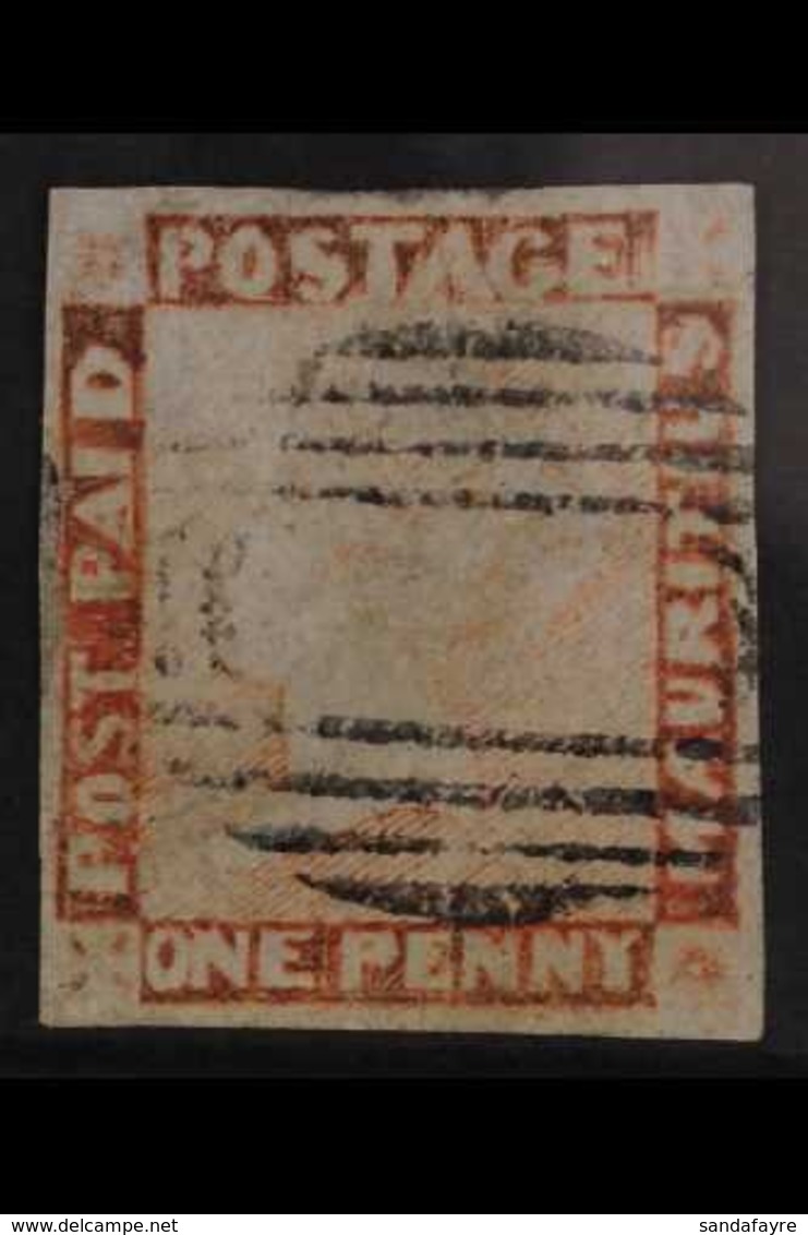 1859 1s Red, Latest Impressions, SG 23, Attractive With Four Margins And Neat Barred Cancel, Small Thin. For More Images - Mauricio (...-1967)