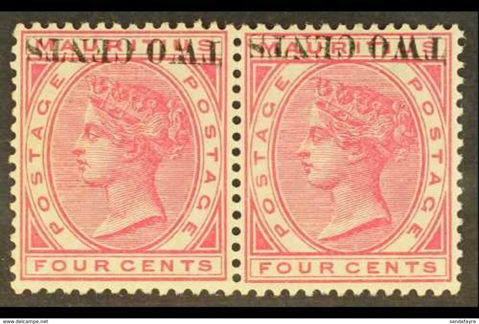 1891 2c On 4c Carmine, Variety "surcharge Inverted", SG 118a, Fine Mint Pair, Some Foxing On Gum. For More Images, Pleas - Mauricio (...-1967)