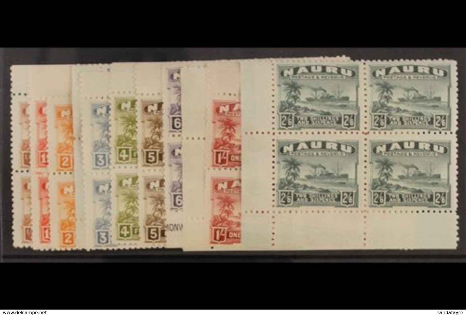 1924 - 34 Freighter Set To 2s 6d Complete, On Unsurfaced Paper, SG 26A/37A, In Never Hinged Mint Marginal Blocks Of 4. ( - Nauru