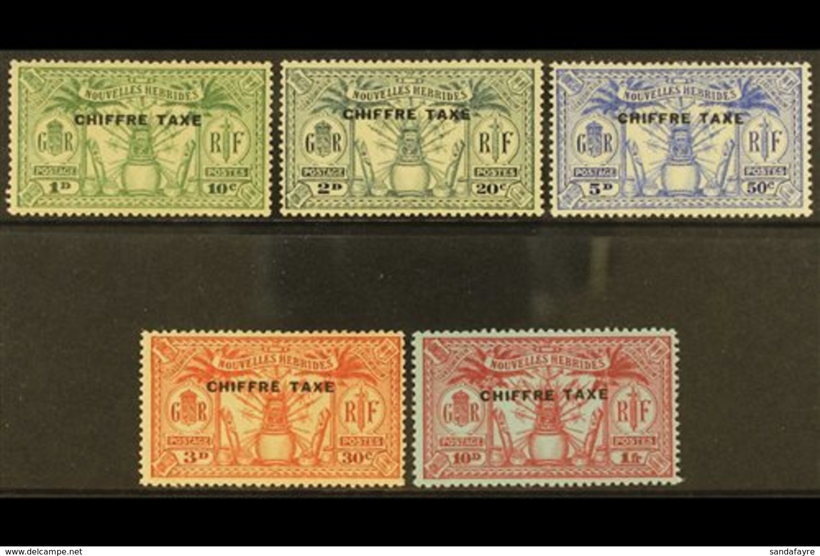 FRENCH INSCRIPTIONS POSTAGE DUES 1925 Overprint Set Complete, SG FD 53/7, Very Fine Mint. (5 Stamps) For More Images, Pl - Sonstige & Ohne Zuordnung