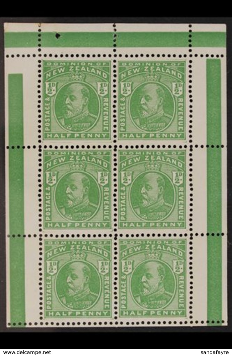 1909-12 ½d Green Booklet Pane Of Six With Coloured Bars On Selvedge, SG 387e, Very Fine Never Hinged Mint. For More Imag - Altri & Non Classificati