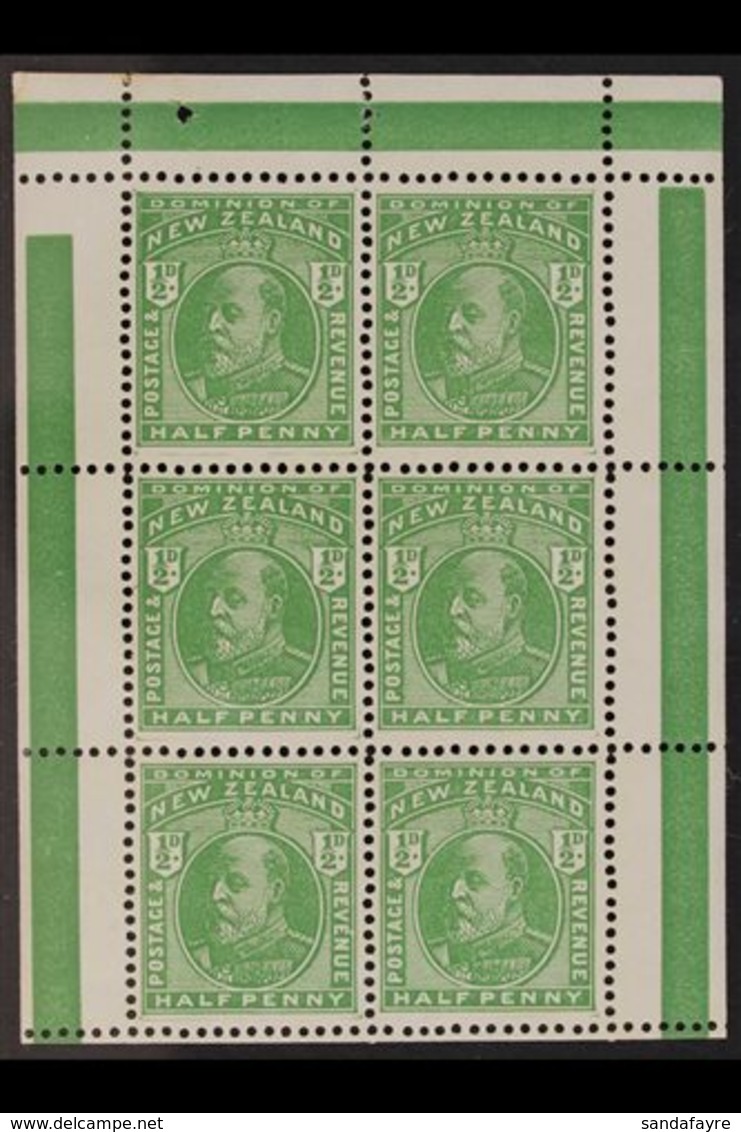 1909-12 ½d Green Booklet Pane Of Six With Coloured Bars On Selvedge, SG 387e, Very Fine Never Hinged Mint. For More Imag - Andere & Zonder Classificatie