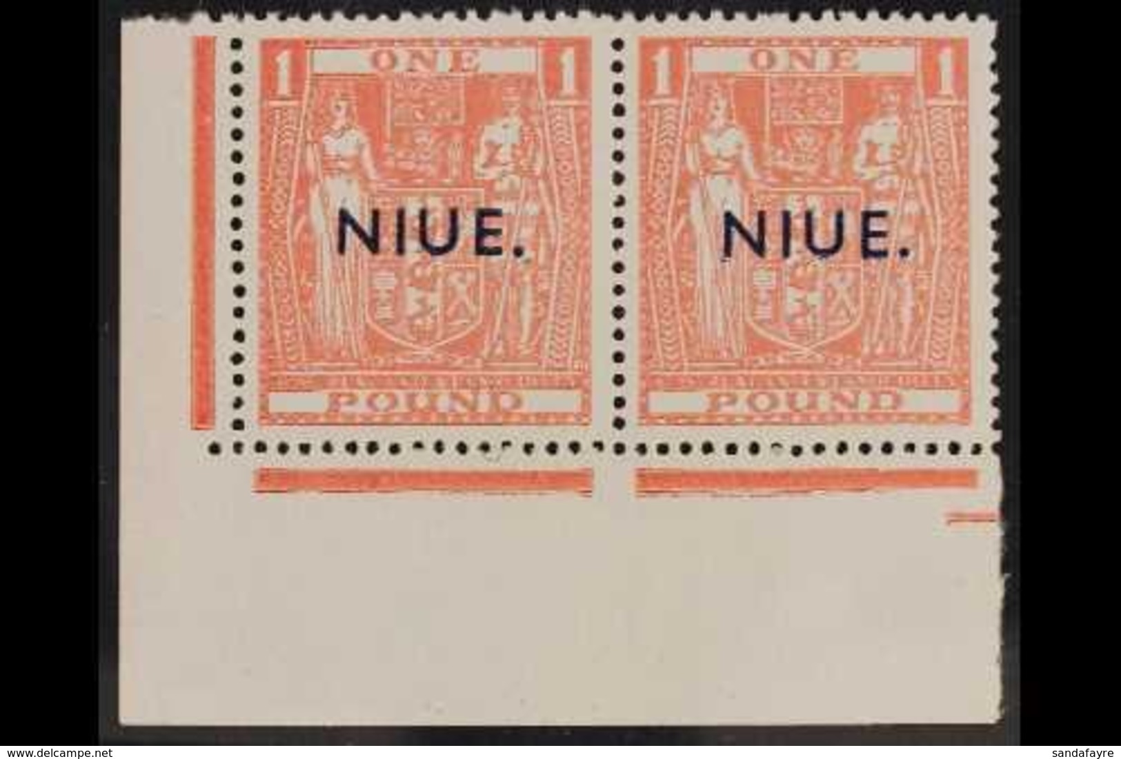 POSTAL FISCAL 1942 £1 Pink, SG 86, Marginal CORNER PAIR Never Hinged Mint. For More Images, Please Visit Http://www.sand - Niue