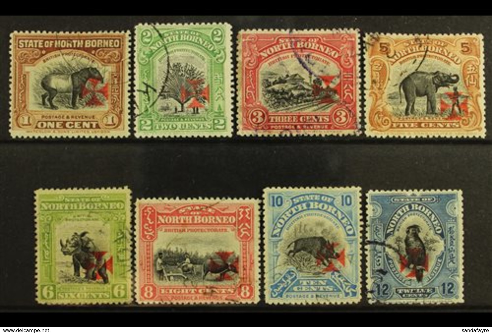 1916 Red Cross Overprints In Carmine Set To 12c (no 4c Carmine), SG 202/209 (no 204a), Very Fine Used. (8 Stamps) For Mo - Borneo Septentrional (...-1963)