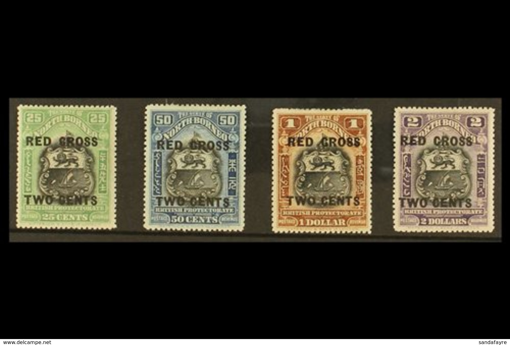 1918 Wide Spaced Surcharge Range Including "Two Cents" On 25c To "Two Cents" On $2, SG 229/232, Very Fine Mint (4 Stamps - North Borneo (...-1963)