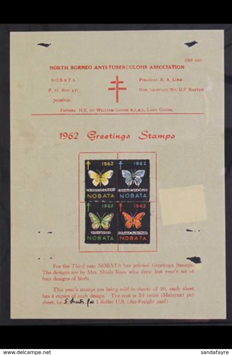 1962 Circular Advertising The 1962 Anti-Tuberculosis Association, Greetings Stamps Set Of 4, Depicting Butterflies, Fran - Nordborneo (...-1963)