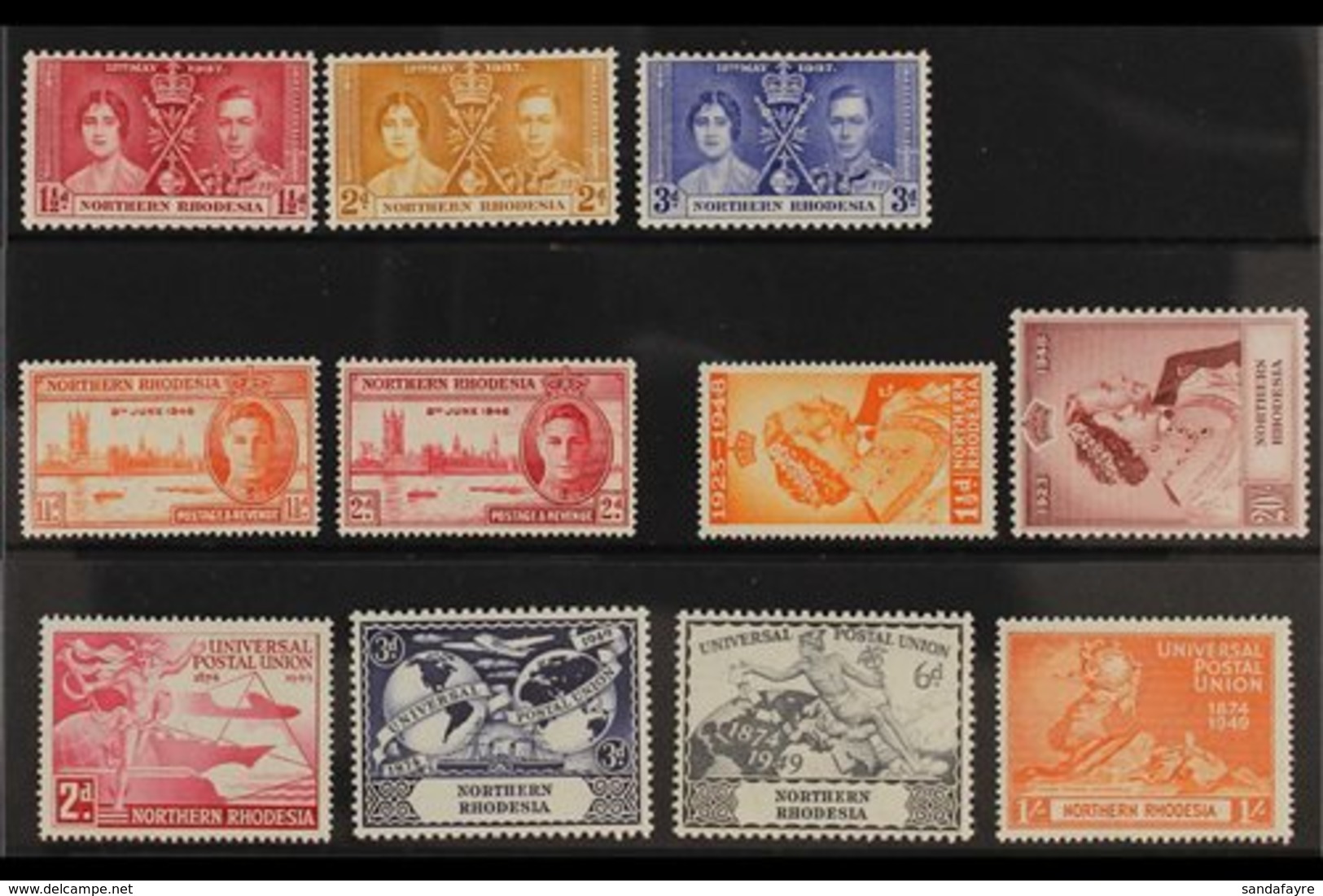 1937-1949 COMPLETE FINE MINT COLLECTION On Stock Cards, Includes 1938-52 Set, 1948 Wedding Set Etc. Fresh. (32 Stamps) F - Noord-Rhodesië (...-1963)