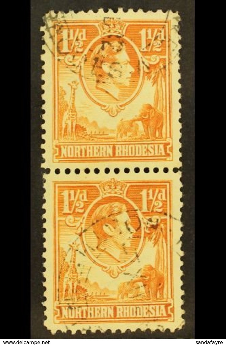 1938-52 1½d Yellow-brown, TICK BIRD FLAW In Vertical Pair With Normal, SG 30b, Very Fine Used. For More Images, Please V - Rhodésie Du Nord (...-1963)