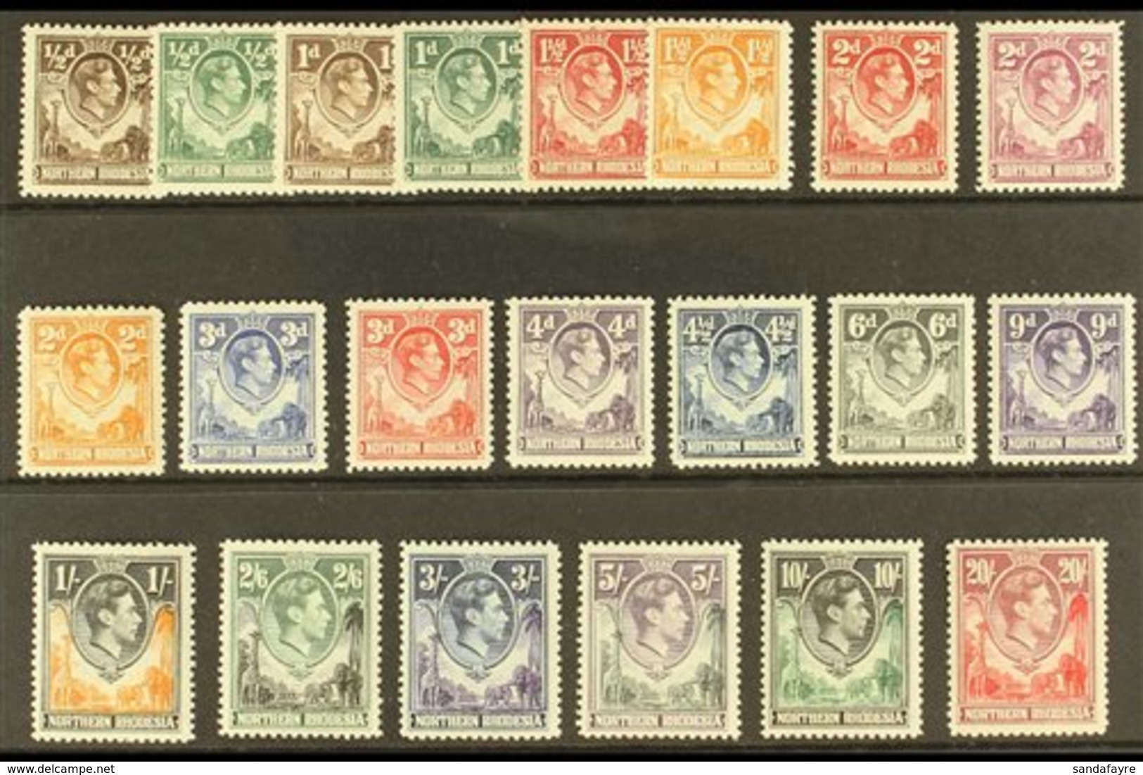 1938-52 Complete Definitive Set, SG 25/45, Fine Mint, All Stamps Except The 2d Yellow Brown Are NEVER HINGED MINT. (21 S - Noord-Rhodesië (...-1963)