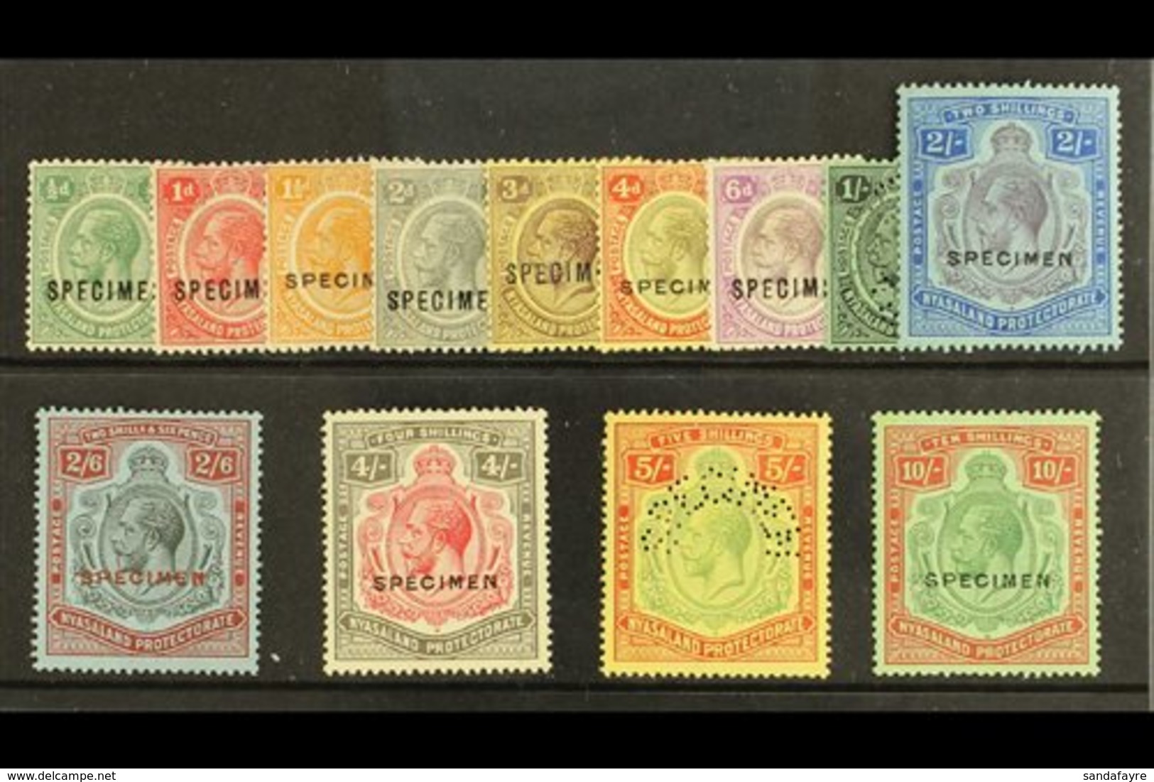 1921 Geo V Complete Set To 10s, Wmk Script CA, Overprinted "Specimen", SG 100/13, Very Fine Mint. (13 Stamps) For More I - Nyasaland (1907-1953)