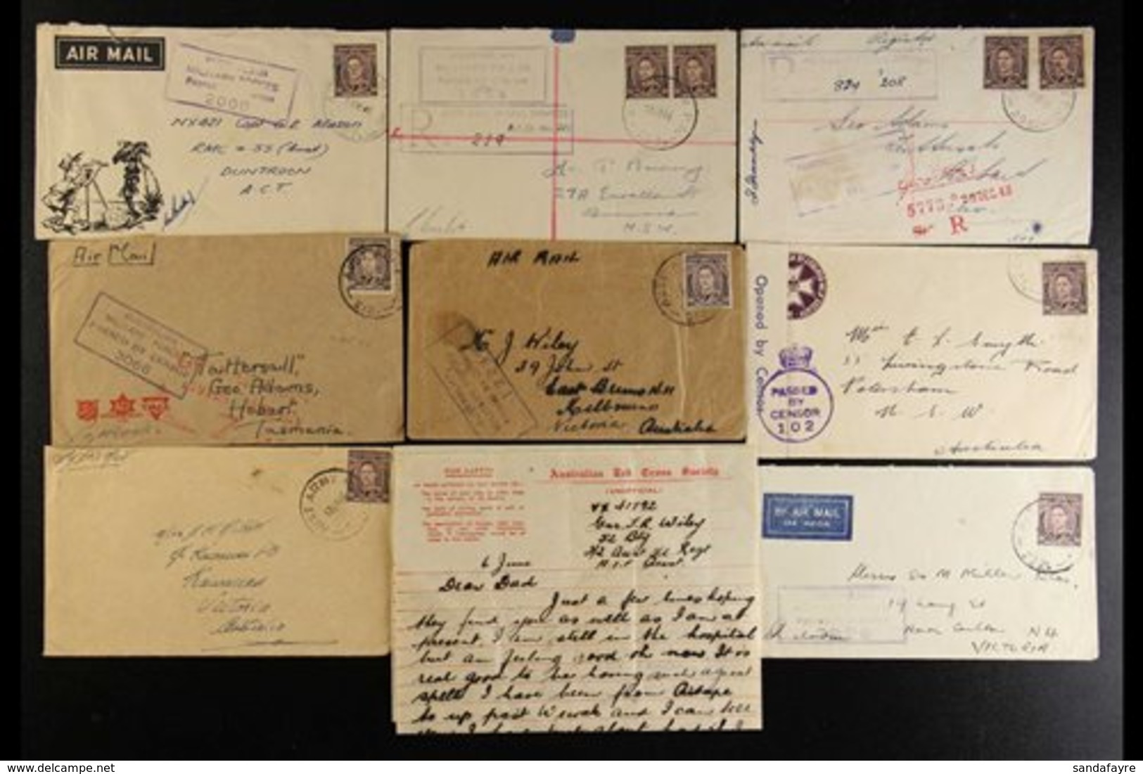 WORLD WAR II - AUSTRALIAN ARMY COVERS Fine Collection Of Covers To Australia, Bearing Australia KGVI Stamps Tied By Clea - Papouasie-Nouvelle-Guinée