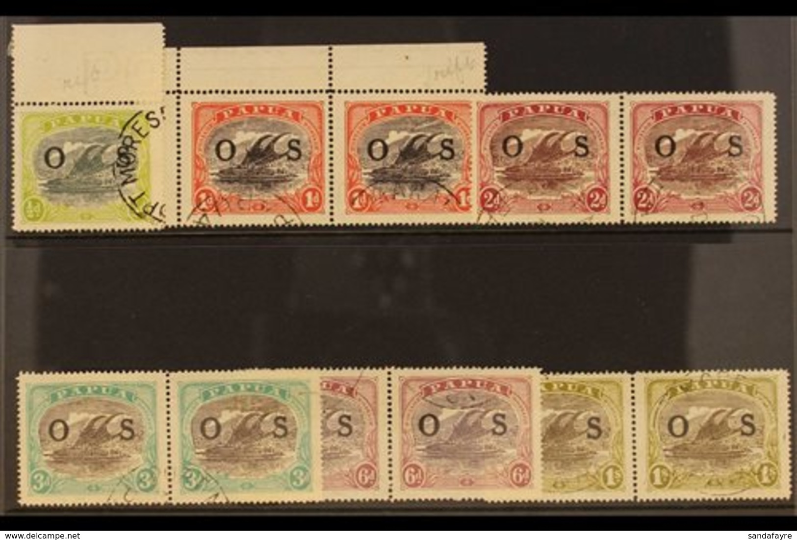 OFFICIALS WITH "RIFT IN CLOUD" FLAW 1931-32. VARIETIES. An "O S" Overprinted Fine Used Range Bearing "RIFT IN CLOUD"  Va - Papua Nuova Guinea