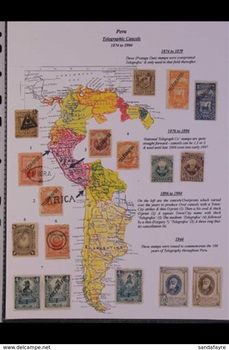 TELEGRAPH STAMPS 1974 To 1904 Range Of Stamps Chiefly Overprinted "Telegraphos" Displayed On A Single Illustrated Exhibi - Perú