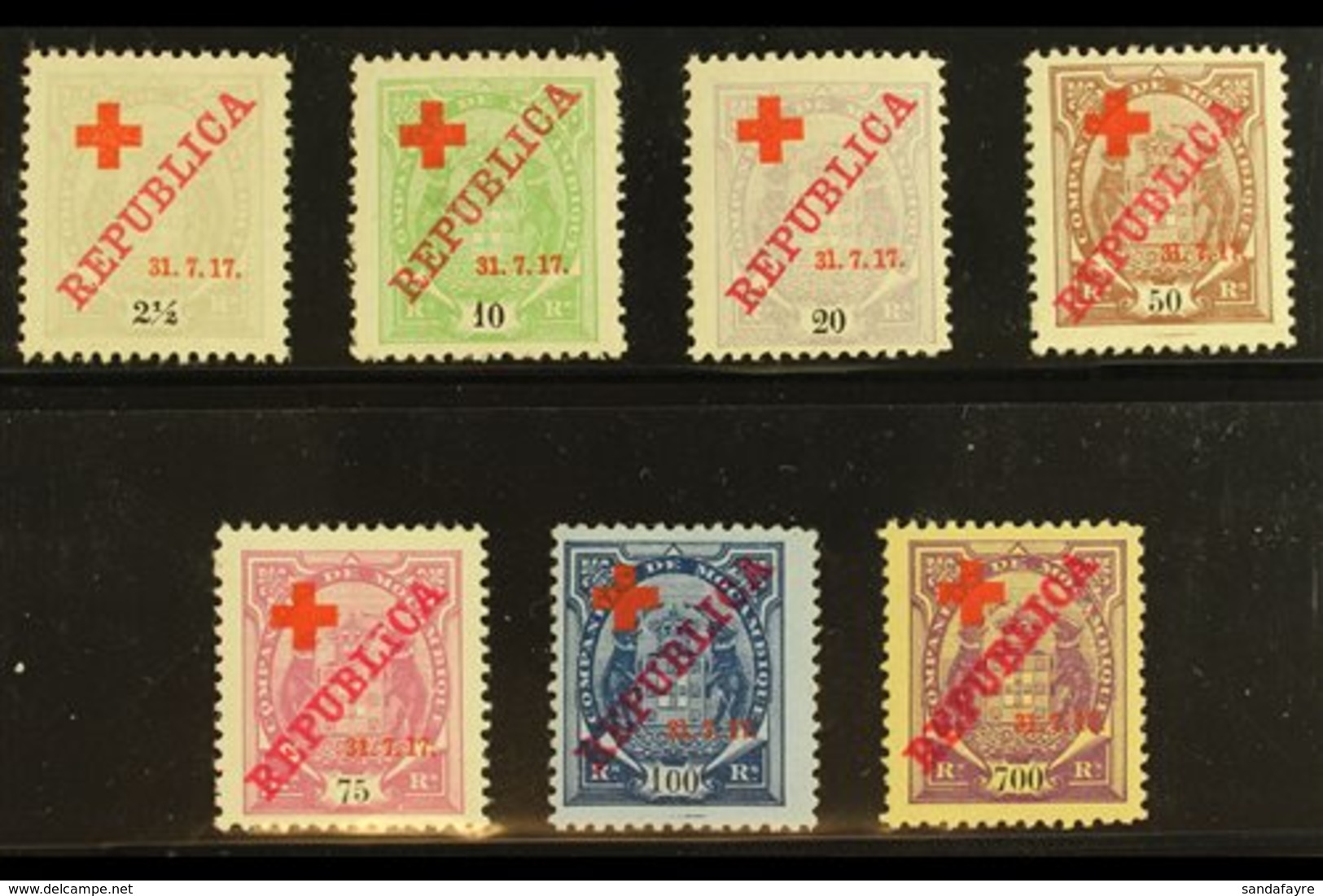 MOZAMBIQUE COMPANY 1917 Red Cross Overprints Complete Set (SG 189/95, Afinsa 107/13), Fine Mint, Very Fresh. (7 Stamps)  - Otros & Sin Clasificación