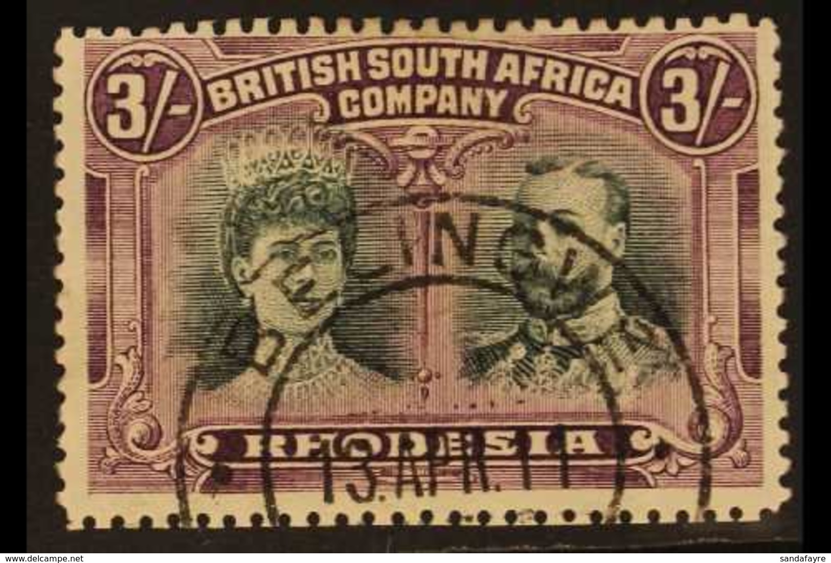 1910-13 3s Green & Violet Double Heads With GASH IN EAR Variety (position R. 1/2), SG 158 Var, Fine Used With Clear Upri - Otros & Sin Clasificación