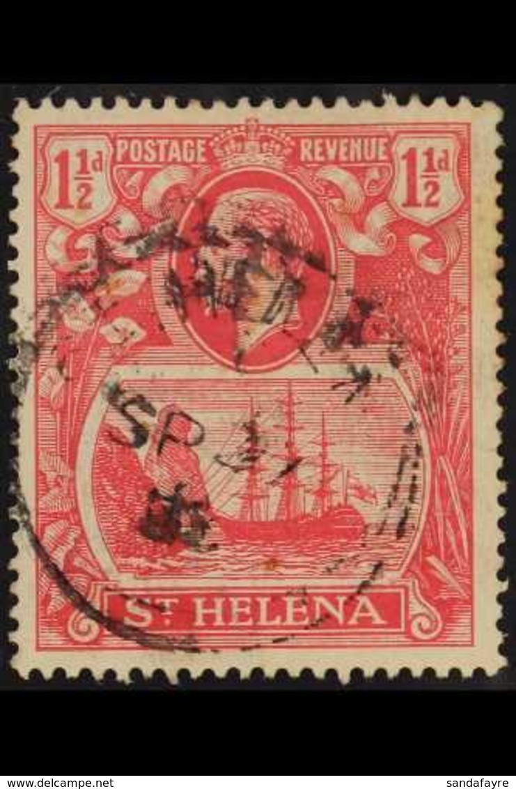 1922-37 1½d Rose-red With "Torn Flag" Variety, SG 99b, Cds Used. For More Images, Please Visit Http://www.sandafayre.com - Sainte-Hélène