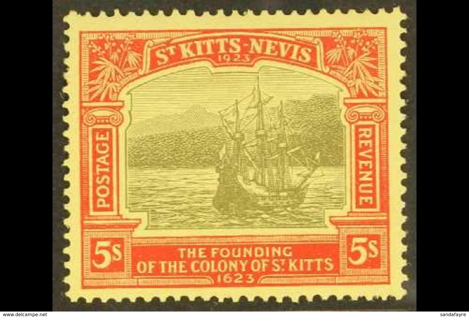 1923 5s Black & Red/pale Yellow, SG 59, Very Fine Mint For More Images, Please Visit Http://www.sandafayre.com/itemdetai - St.Kitts-et-Nevis ( 1983-...)