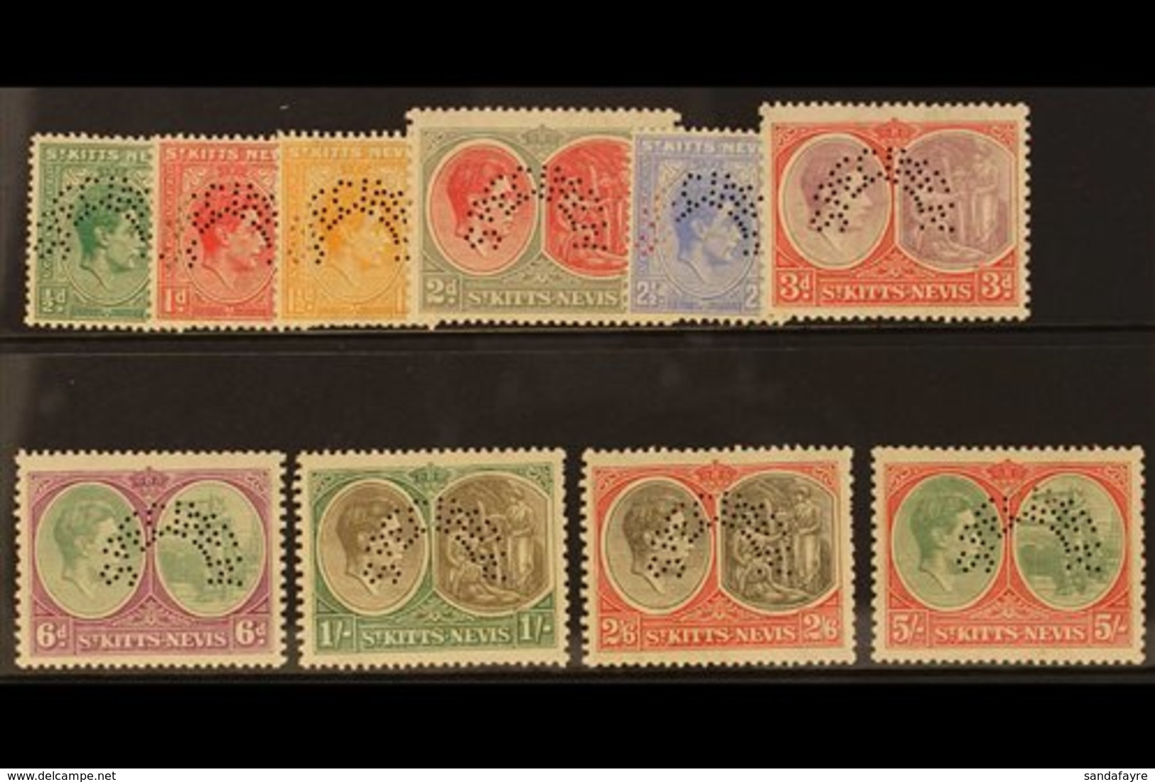 1938-50 KGVI Set, Perf. "SPECIMEN", SG 68/77s, Fine Mint. (10) For More Images, Please Visit Http://www.sandafayre.com/i - St.Kitts-et-Nevis ( 1983-...)