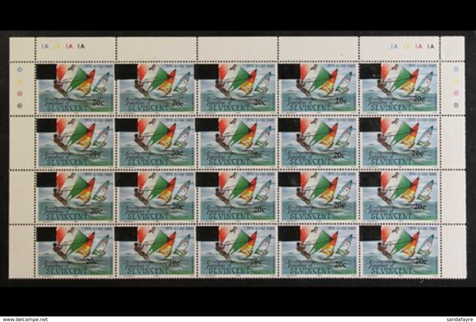 1993-2004 20c On 35c Surcharge On St Vincent Grenadines, SG V2066, Never Hinged Mint Marginal BLOCK Of 20 (four Top Rows - St.Vincent (...-1979)