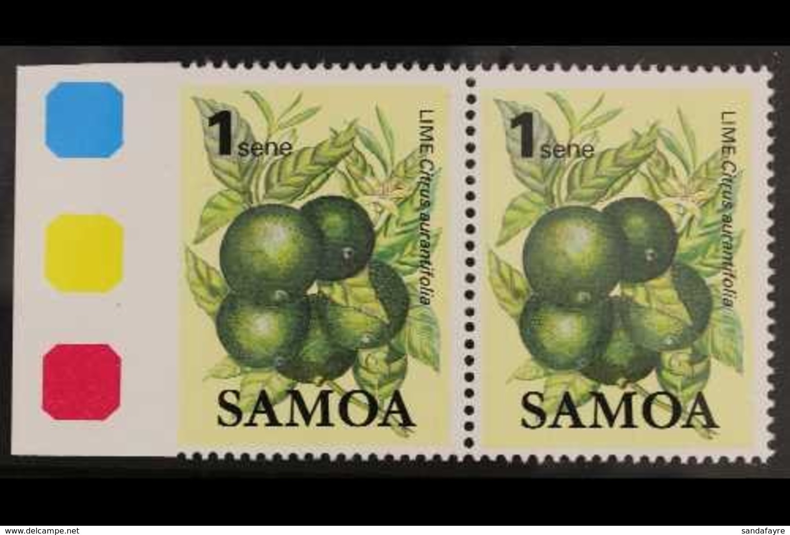 1983 1s Fruit Definitive, SG 647, Marginal Horizontal Pair, IMPERF Between Stamp And Margin, Never Hinged Mint. For More - Samoa (Staat)