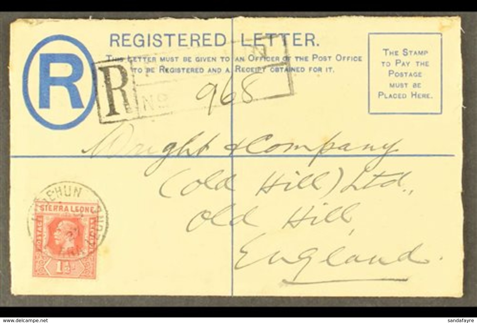 1927 (April) 3d Registered Envelope (opened Out For Display) With Additional 1½d, Pujehun To England, Attractive. For Mo - Sierra Leona (...-1960)